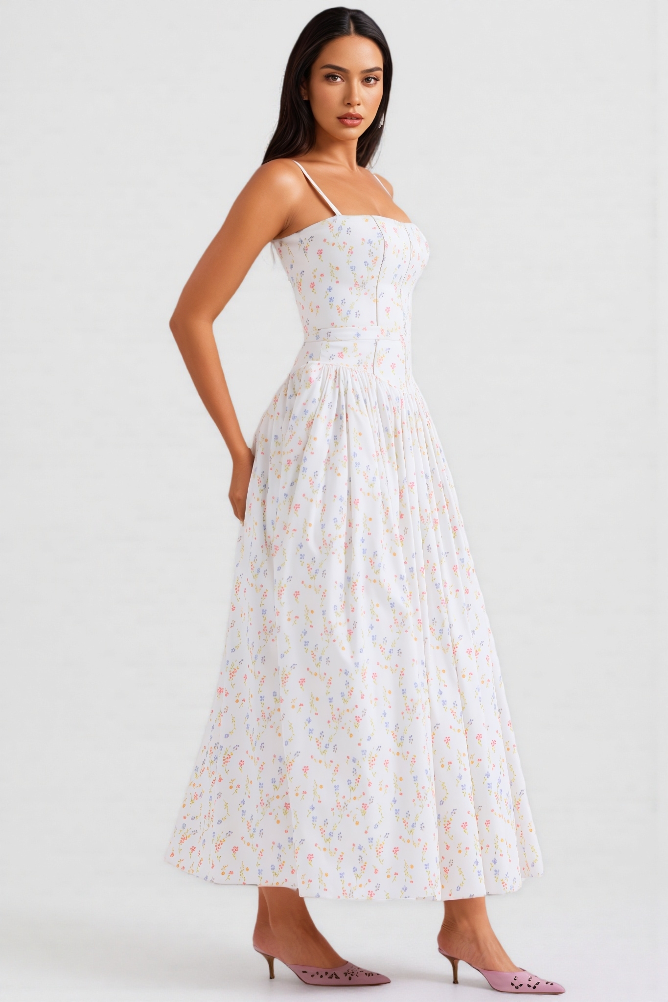Woeva White Halter Floral Maxi Dress