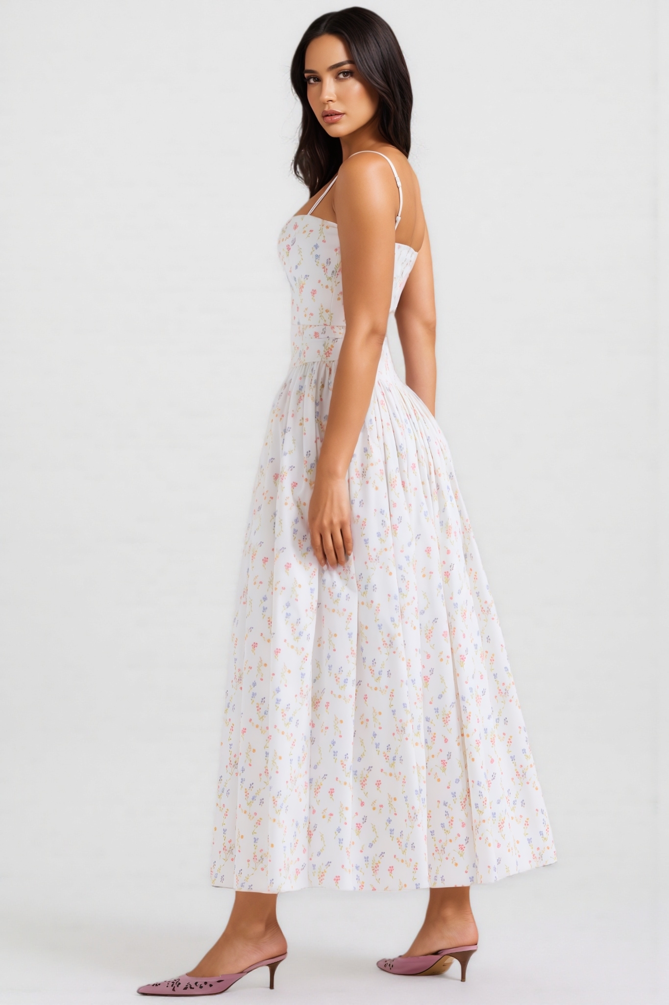 Woeva White Halter Floral Maxi Dress