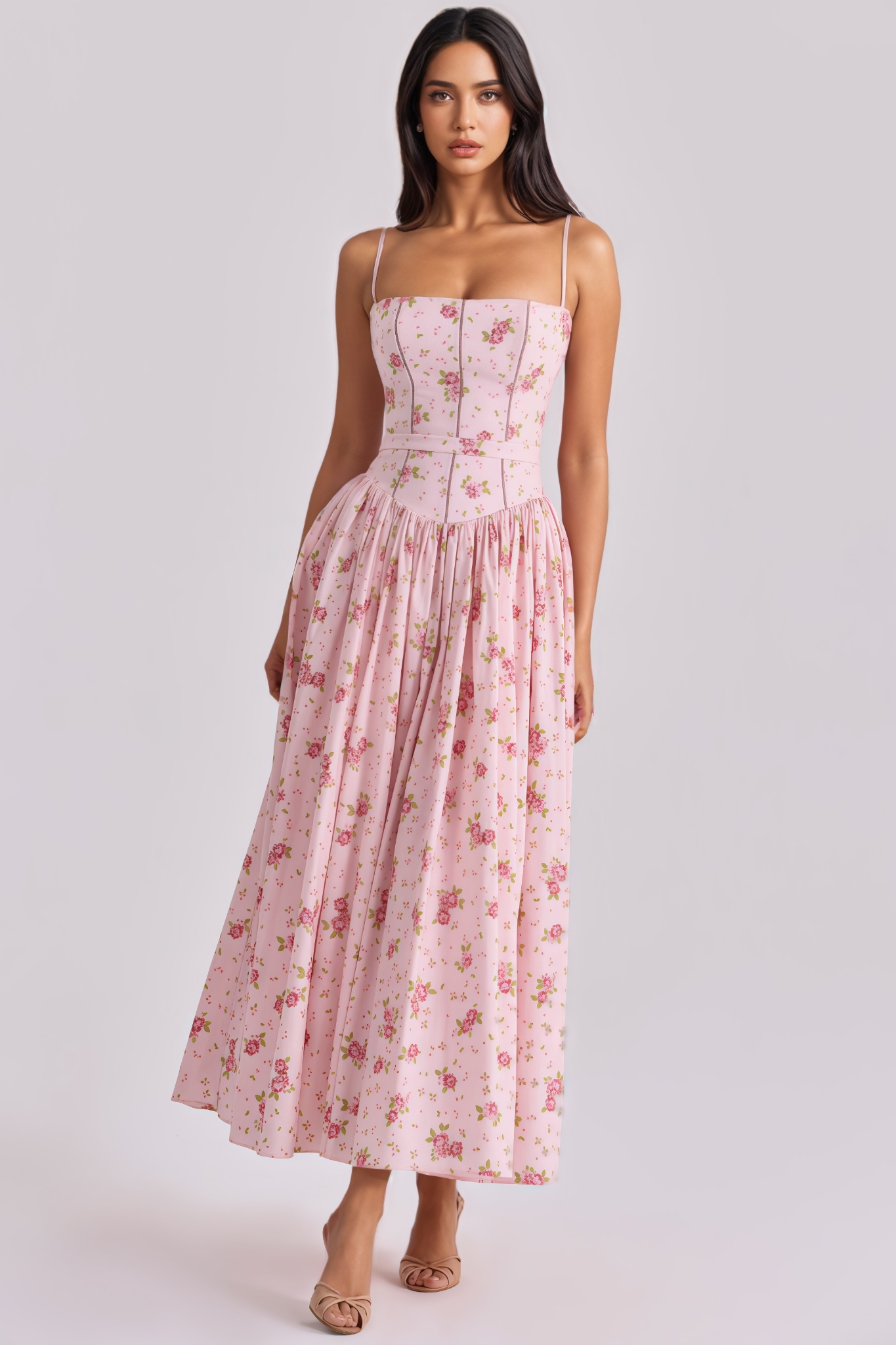 Amelia Pink Sleeveless Floral Maxi Dress