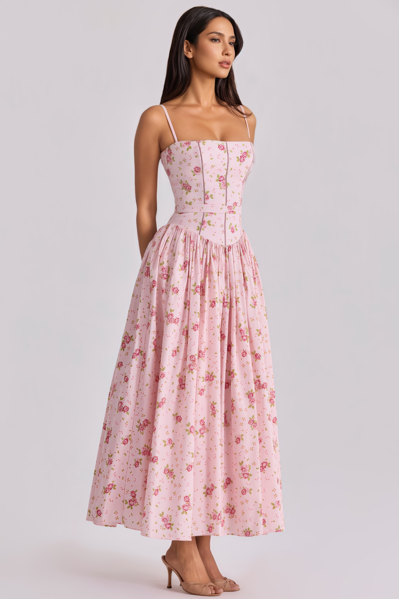 Amelia Pink Sleeveless Floral Maxi Dress