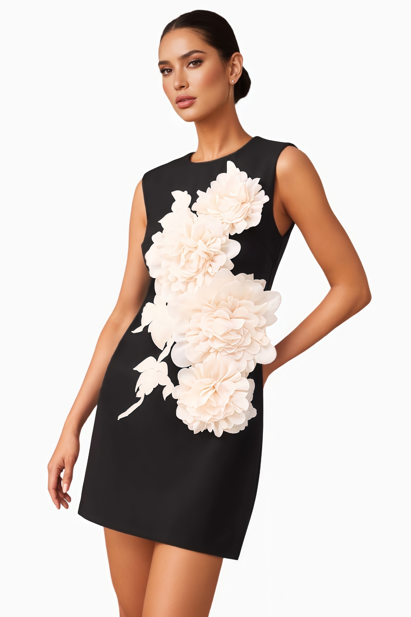 Yvonce Black 3D Floral Mini Dress