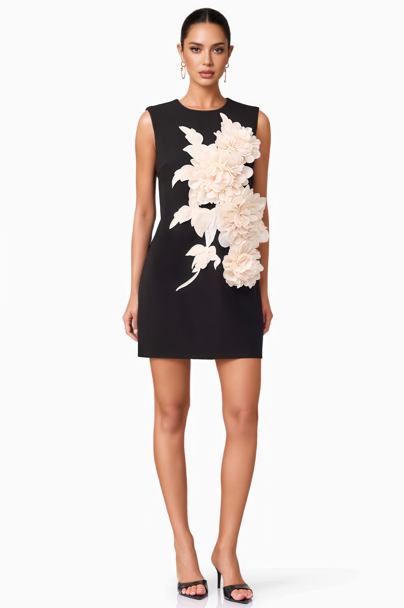 Yvonce Black 3D Floral Mini Dress