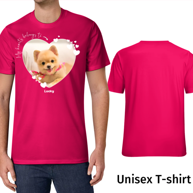 Create Your Own My Heart Belongs to Dog Lover T-Shirt Custom Pet Photo Tee For Friend Family Brithda Gift Idea