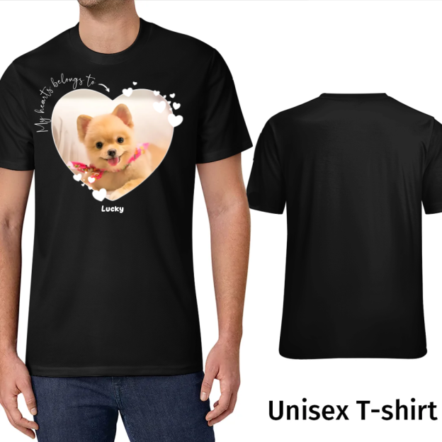 Create Your Own My Heart Belongs to Dog Lover T-Shirt Custom Pet Photo Tee For Friend Family Brithda Gift Idea