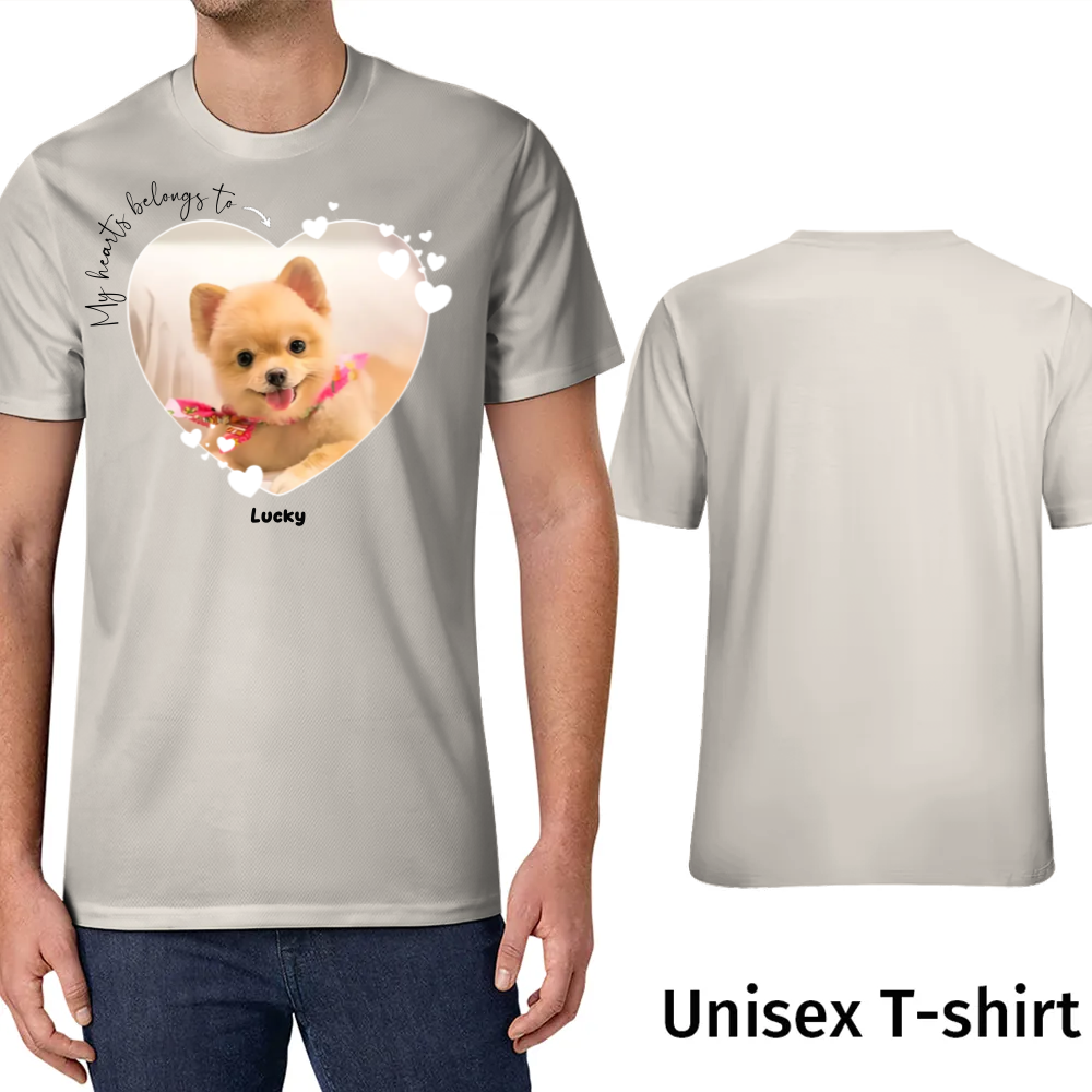 Create Your Own My Heart Belongs to Dog Lover T-Shirt Custom Pet Photo Tee For Friend Family Brithda Gift Idea