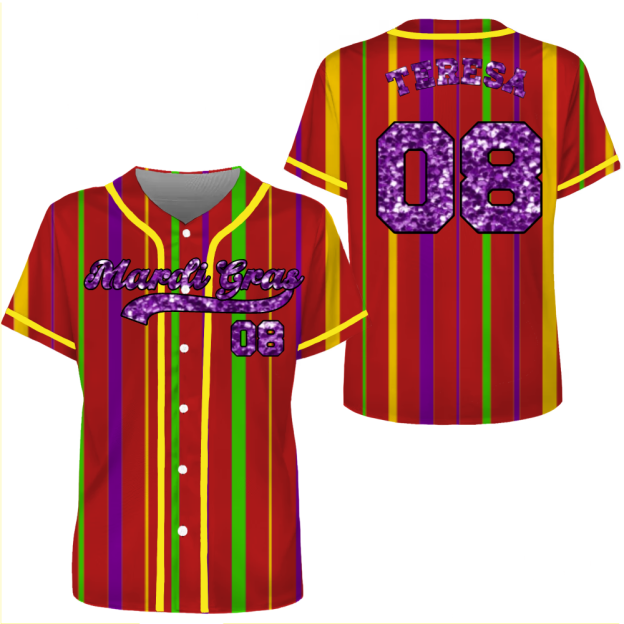 [Copy]Personalized Mardi Gras Baseball Jersey Custom Name And Number Baseball Jersey Mardi Gras Carnival Jersey Gift For Family Matching