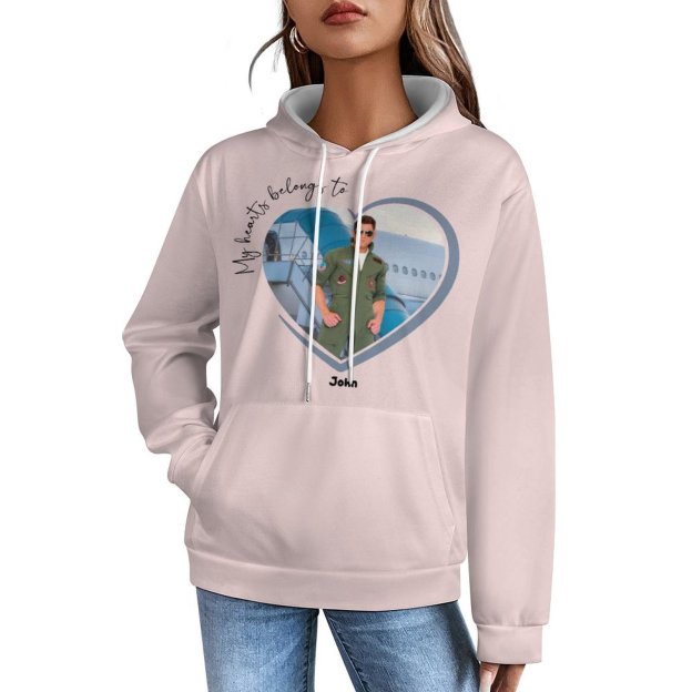 My Heart Belongs To Pet Photo Cat Lover Hoodie Custom Personalize Pet Photo & Name