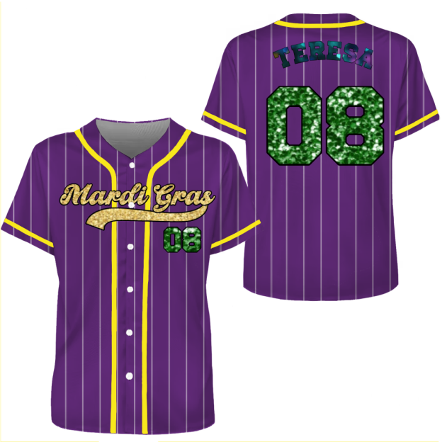 [Copy]Personalized Mardi Gras Baseball Jersey Custom Name And Number Baseball Jersey Mardi Gras Carnival Jersey Gift For Family Matching