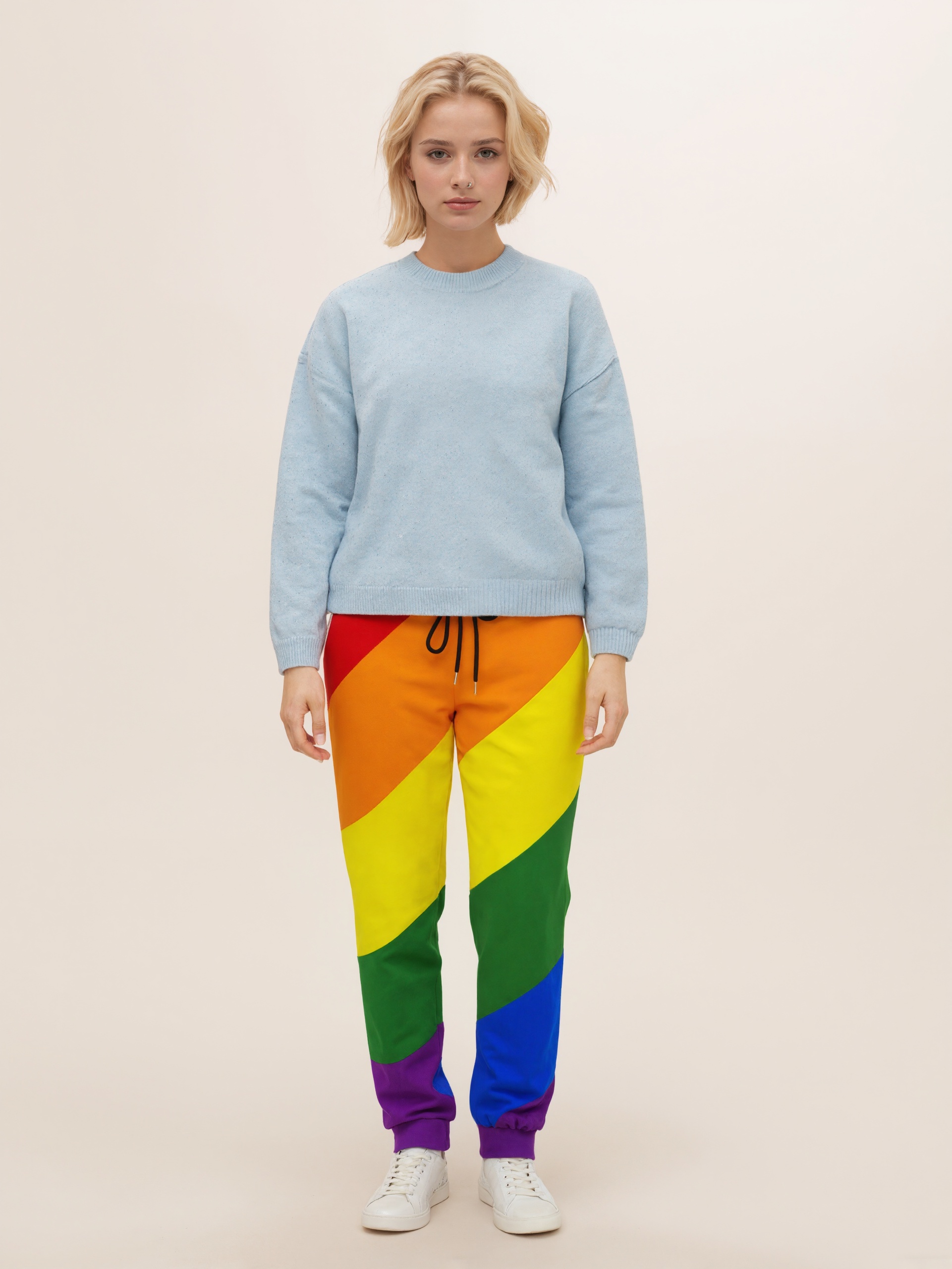 Lgbt Pride Diagonal Rainbow Stripe Women Drawstring Waist Sweatpants Casual Pockets tapered Joggers Pant