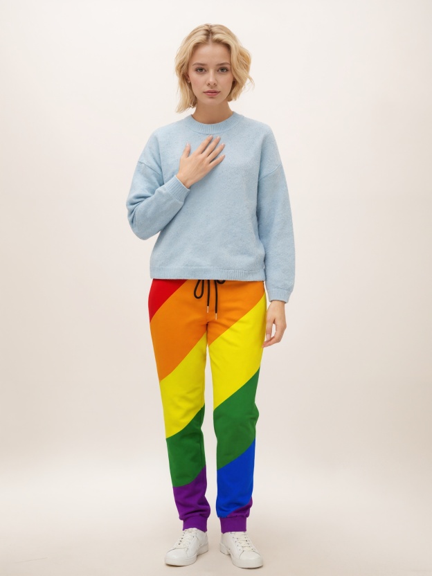 Lgbt Pride Diagonal Rainbow Stripe Women Drawstring Waist Sweatpants Casual Pockets tapered Joggers Pant