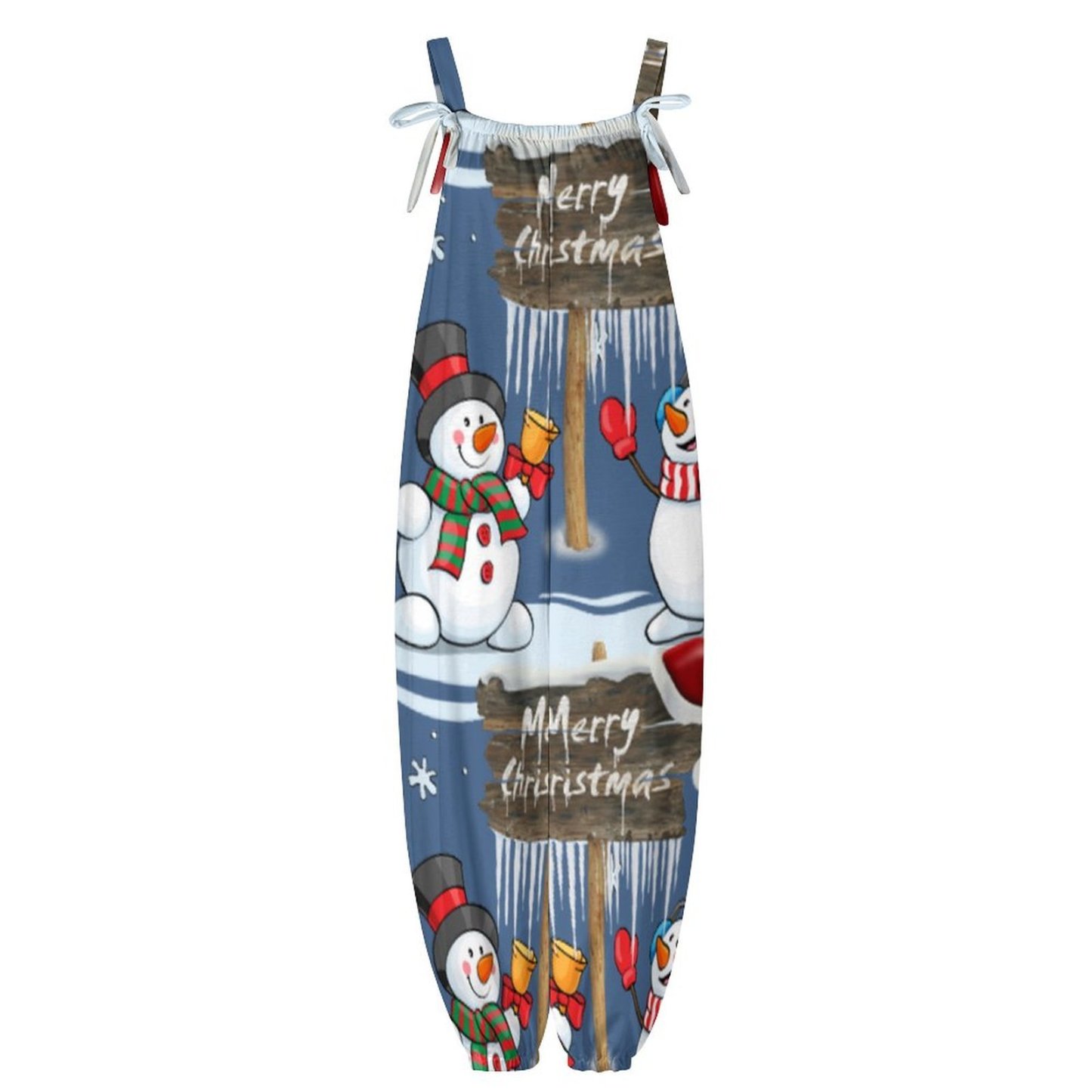 Personalized Women Merry Christmas Snowman Santa Hat Baggy Harem Overall Jumpsuit