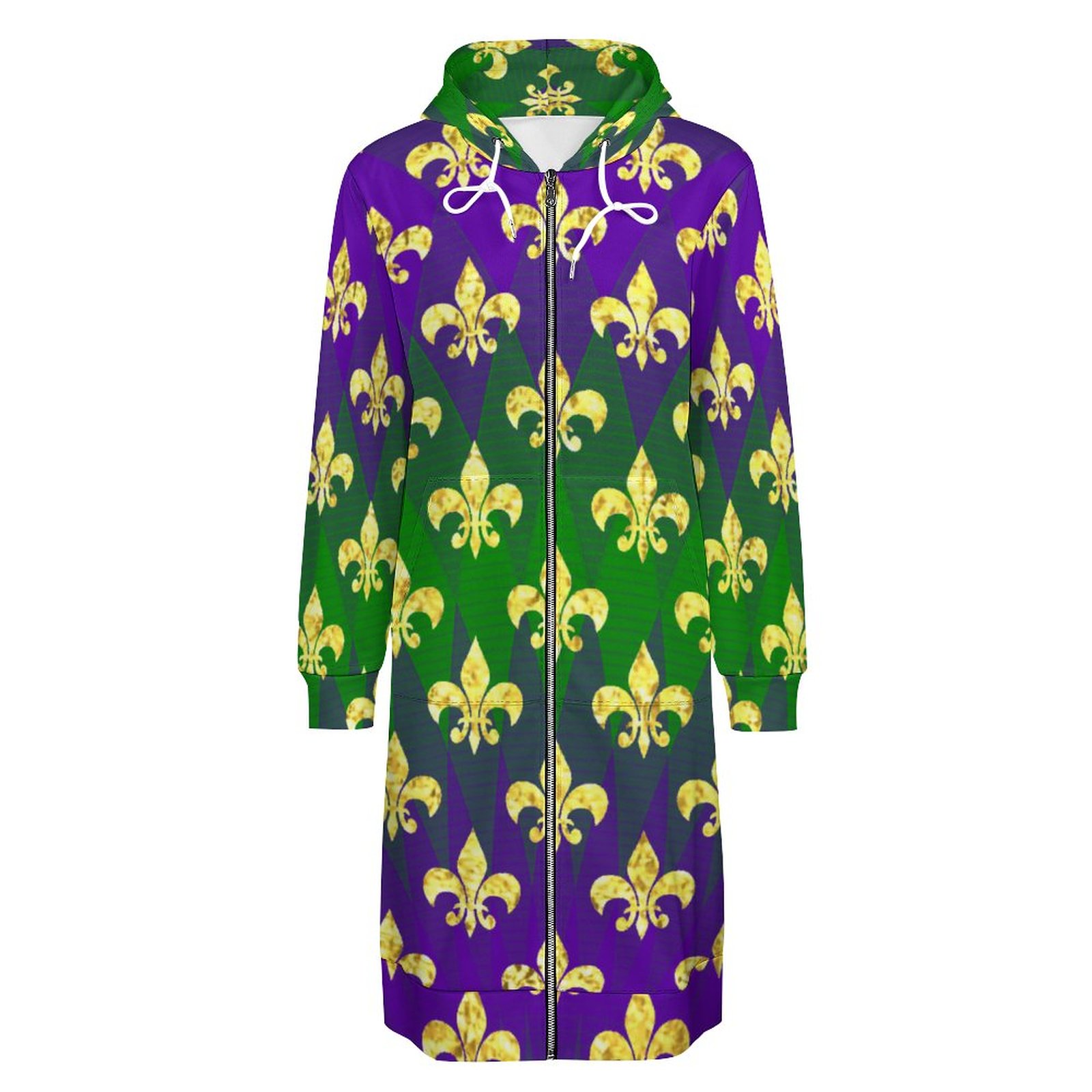 Funny Mardi Gras Pattern Zip Up Long Hoodie Jacket Coat Women Tunic Sweatshirt Loose Plus Size Open Front Cardigan Outfits
