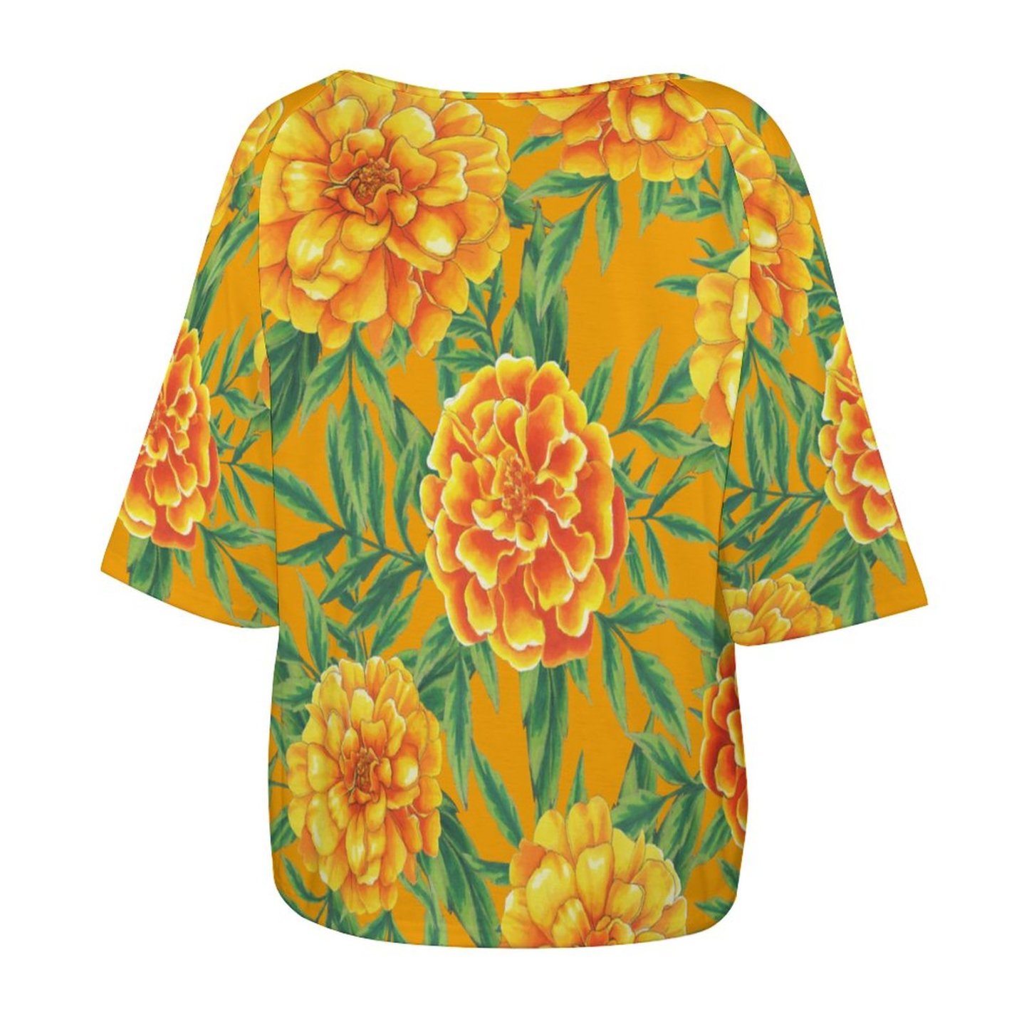 S-5XL Funny Vintage Marigold Flower O Neck Batwing Half Sleeve Shirts Women Loose Blouse Print Tops-Charlylifestyle