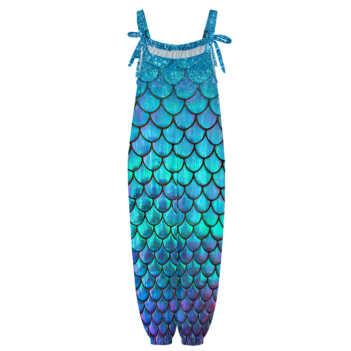 Personalized Mermaid Fish Scale Print Baggy Harem Overall Jumpsuit - Custom Casual Long Pants Rompers