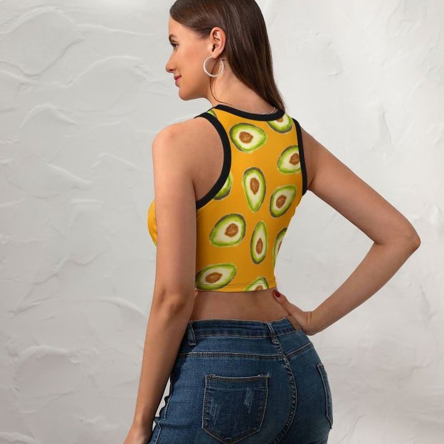 Women Summer Modern Hand Painted Avocados Watercolor Crew Neck Crop Tank Basic Sleeveless Graphic Tee Tops-Charlylifestyle