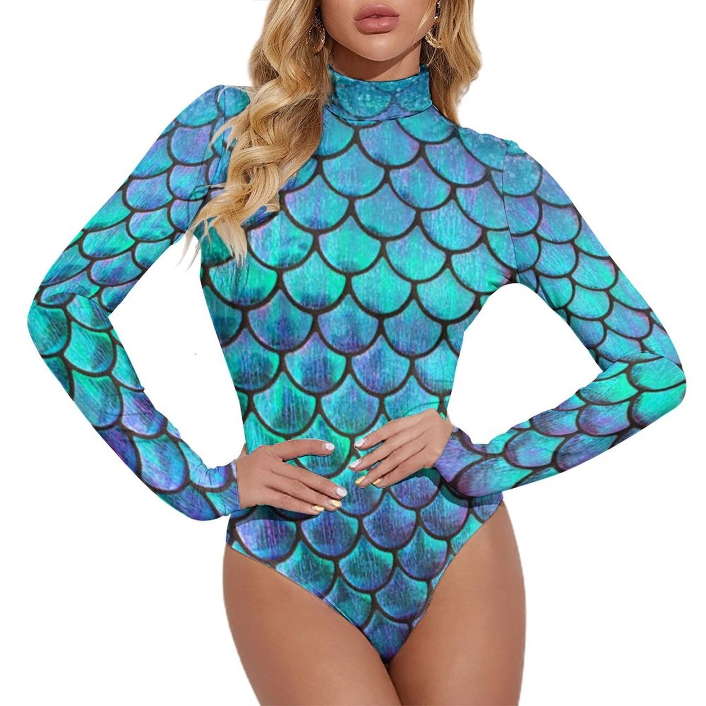 Personalized Mermaid Fish Scale Bodysuit-Custom Women Slim Fit Rompers