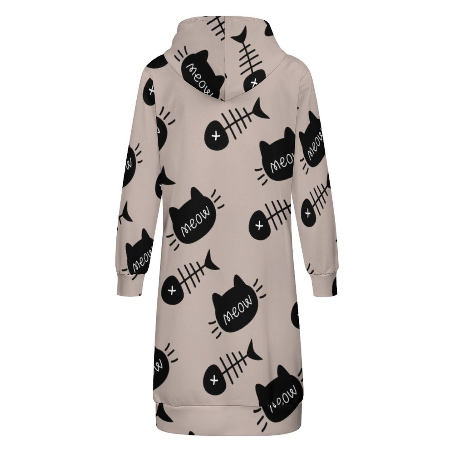 Meow Black Cat Face Fishbone Zip Up Long Hoodie Jacket Coat Women Tunic Sweatshirt Plus Size Open Front Cardigan Outfits