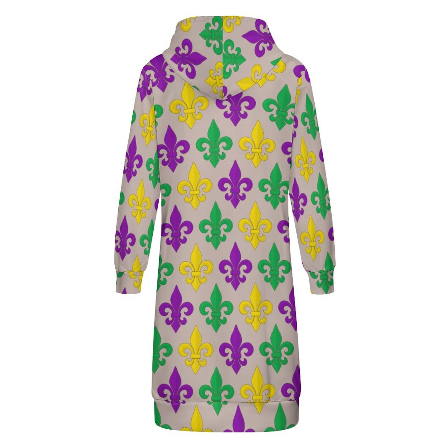 Mardi Gras Green Gold Purple Fleur De Lis Zip Up Long Hoodie Jacket Women Tunic Sweatshirt Plus Size Open Front Cardigan Outfits