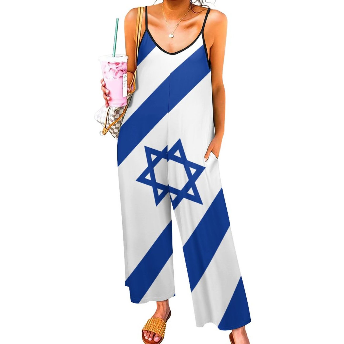 Custom Photo Israel Flag Wide Leg Jumpsuits Women Personalized Rompers