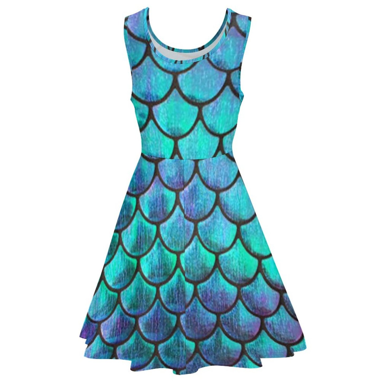 Personalized Mermaid Fish Scale Beach Boho Sleeveless Dresses -Custom Photo Tunic Flowy Tank Sundresses