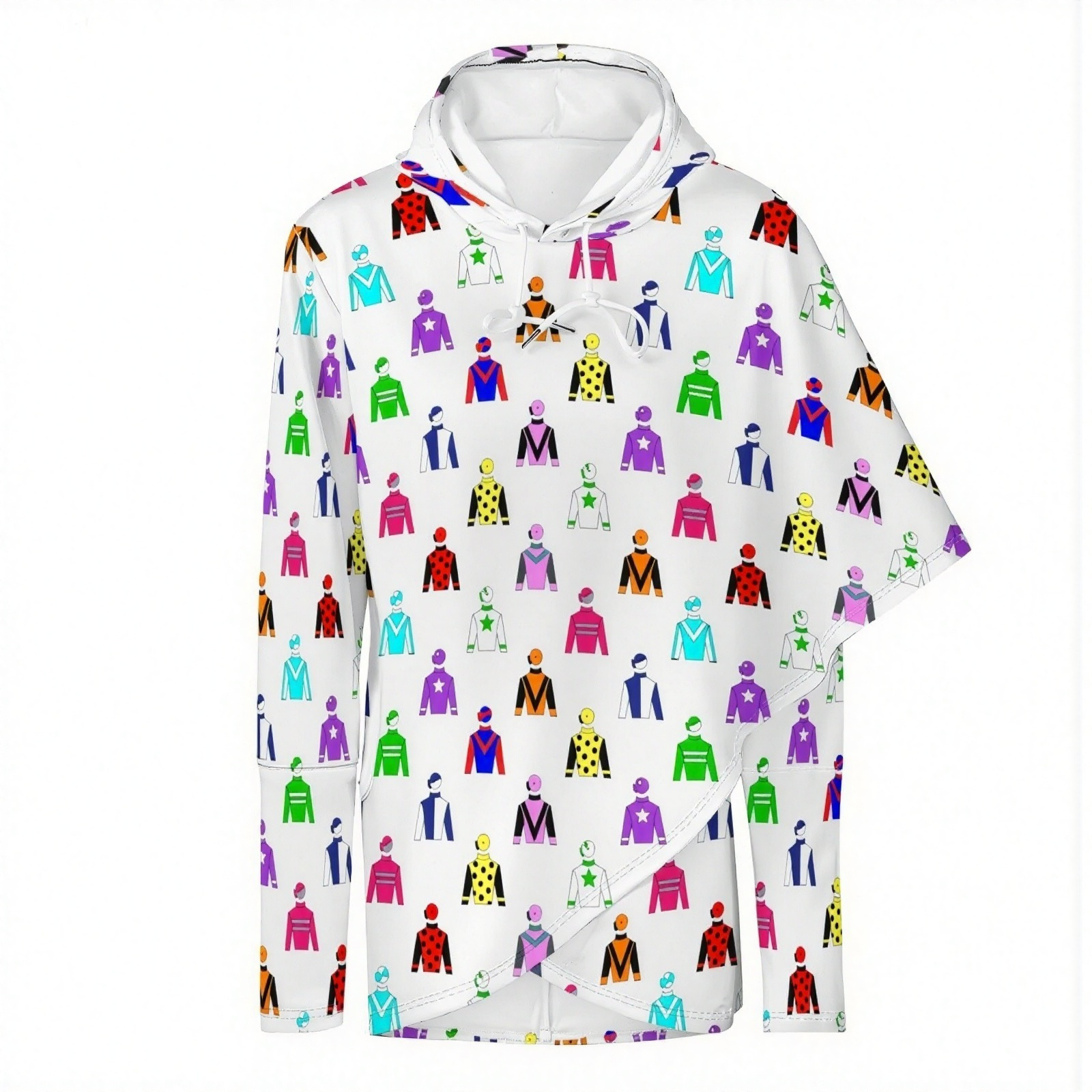 Jockey Silks Horse Rider Women Long Sleeve Pullover Irregular Hem Hoodies Casual Tunic Asymmetric Hooded Sweatshirt