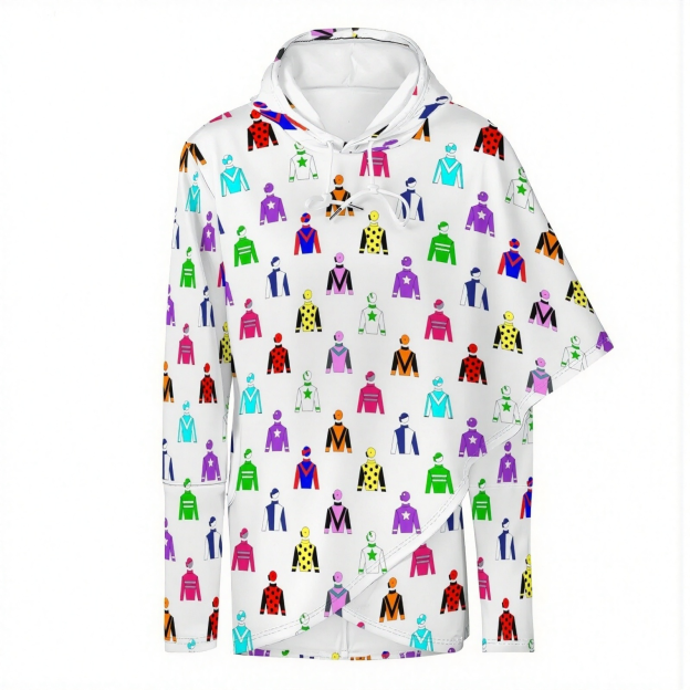 Jockey Silks Horse Rider Women Long Sleeve Pullover Irregular Hem Hoodies Casual Tunic Asymmetric Hooded Sweatshirt