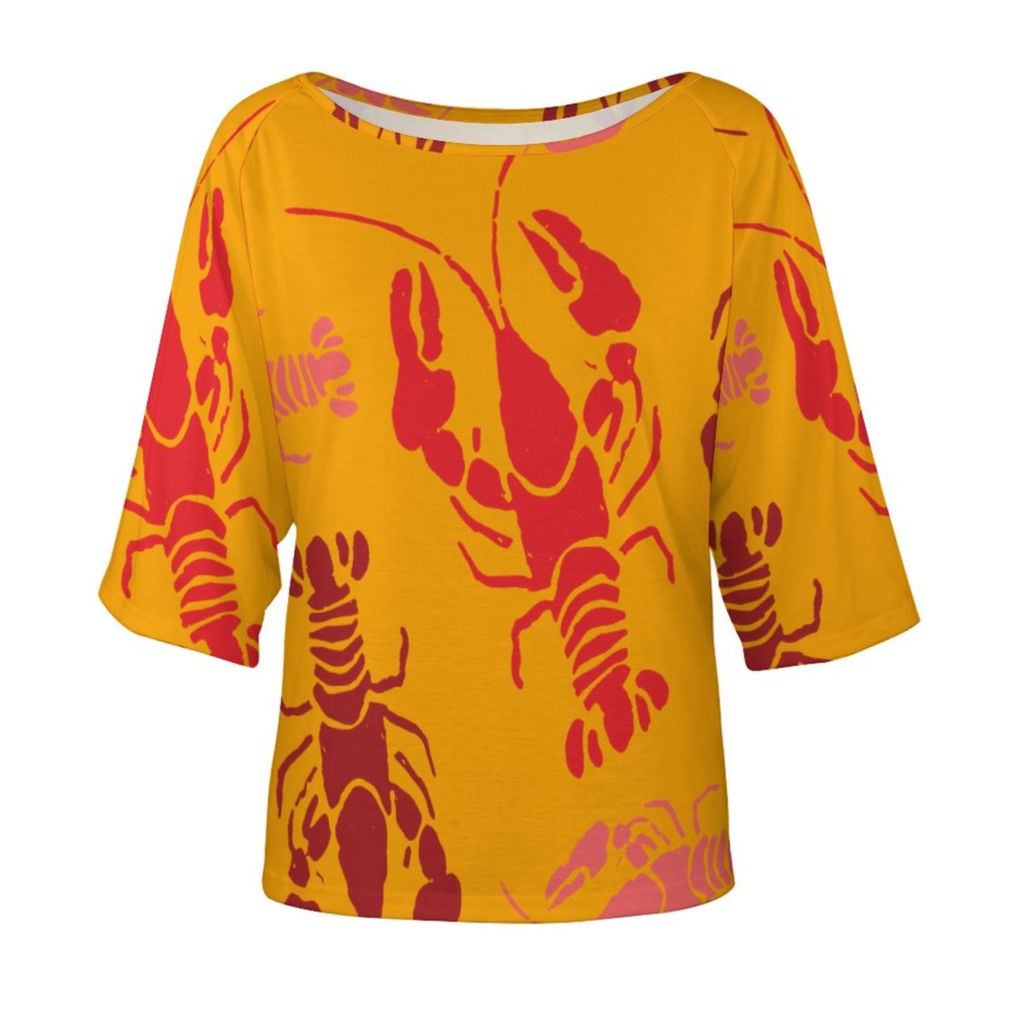Lobster Bake Or Crawfish Boil Retro 3/4 Bell Sleeve T-Shirt Elbow Length Basic Tunics Tops for Women-Charlylifestyle