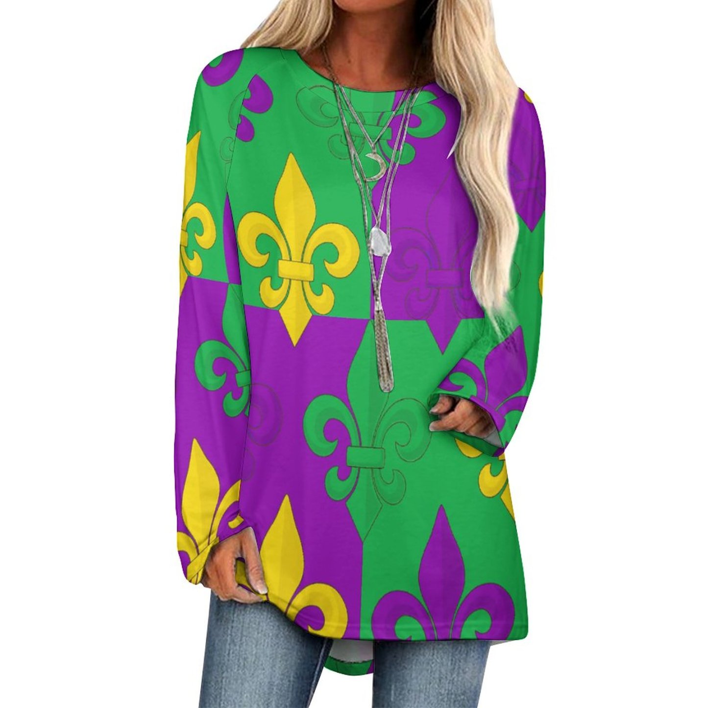 Personalized Mardi Gras Fleur De Lis Rompers Tunic Tops Shirts - Custom Photo Long sleeve Tshirt Gift For Family Matching