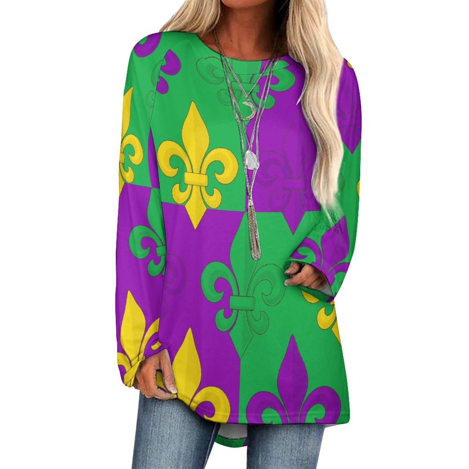 Personalized Mardi Gras Fleur De Lis Rompers Tunic Tops Shirts - Custom Photo Long sleeve Tshirt Gift For Family Matching