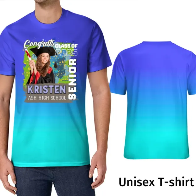 Custom Senior Graduation 25 T-Shirt Personalized Design Name Photo Class of 2025 All Over Print Custom Tee