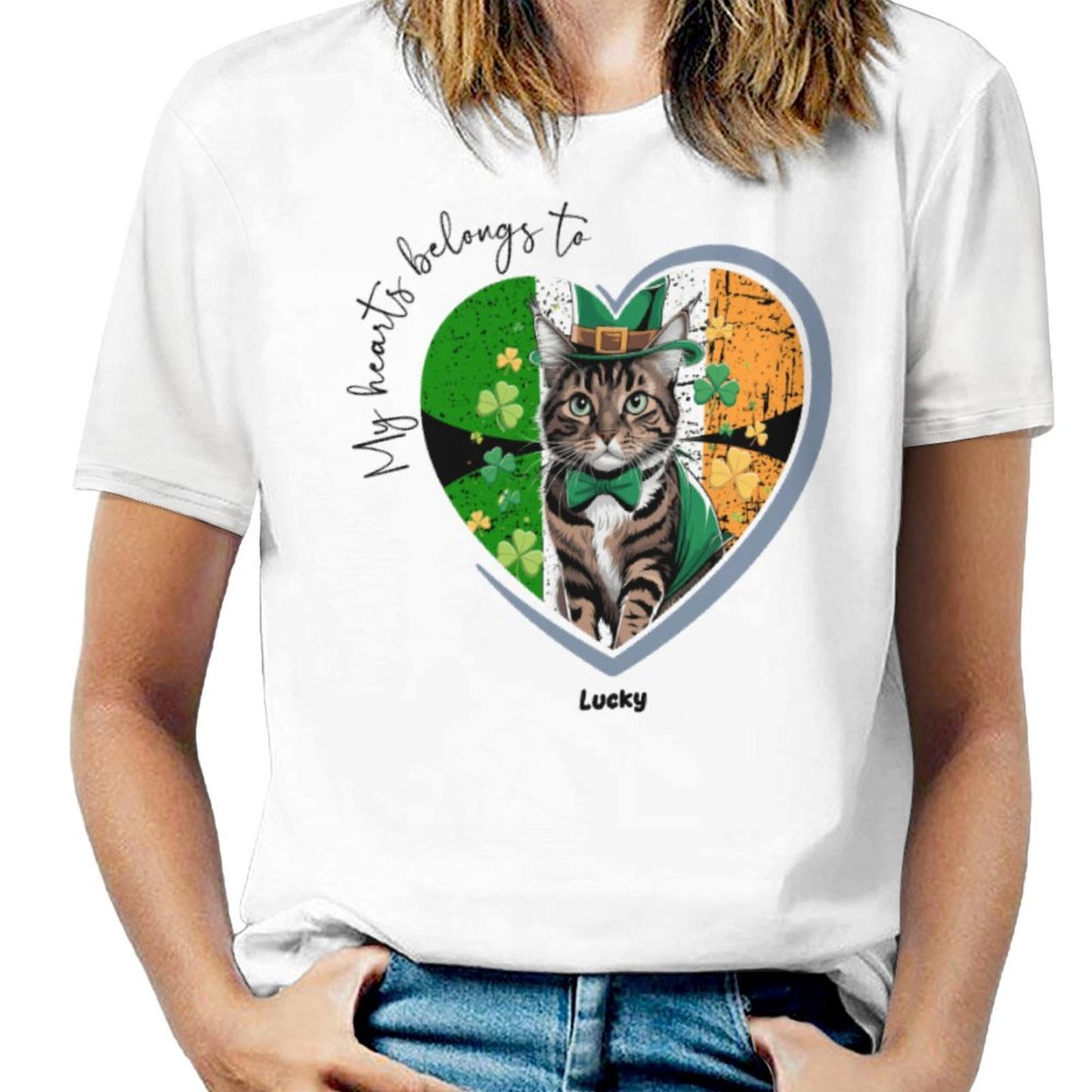 Personalized Photo Upload My Hearts Belongs to Dog Cat Lover Custom Friend Family Birthday Gift T-shirt