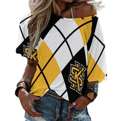 Kennesaw State University Argyle 3/4 Bell Sleeve T-Shirt Elbow Length Basic Tunics Tops for Women-Charlylifestyle