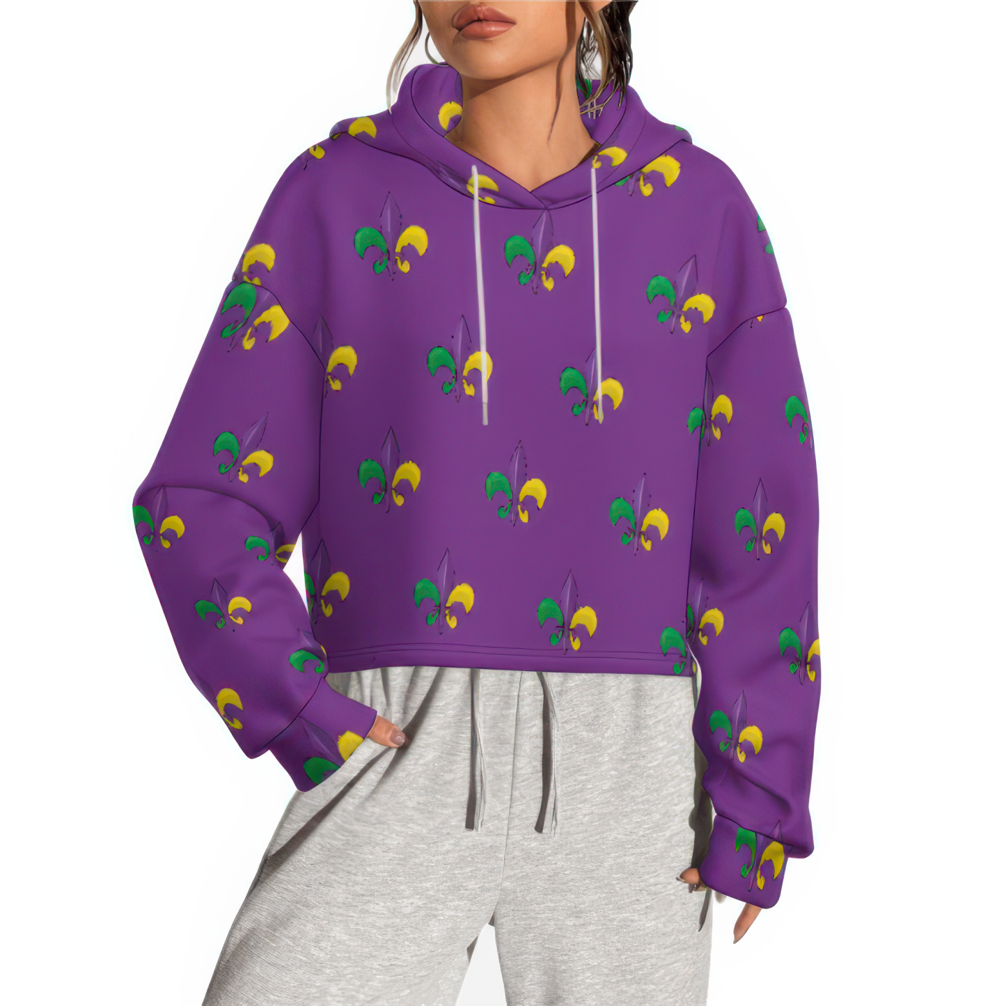 Personalized Mardi Gras Party Cropped Hoodies Custom Name Fat Tuesday Sweatshirt Gift For Women