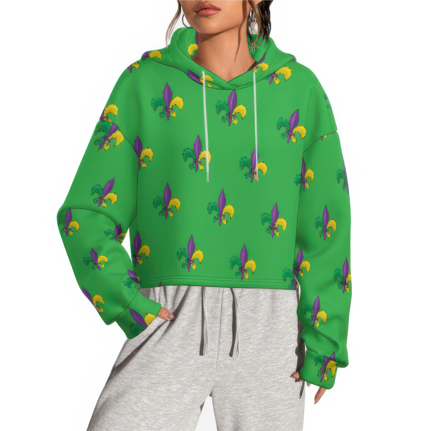 Personalized Mardi Gras Party Cropped Hoodies Custom Name Fat Tuesday Sweatshirt Gift For Women