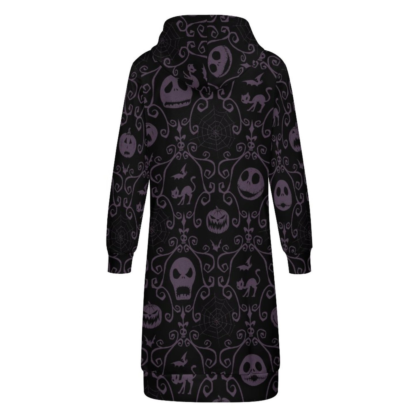 Jack Skellington Halloween Filigree Zip Up Long Hoodie Jacket Women Tunic Sweatshirt Plus Size Open Front Cardigan Outfits