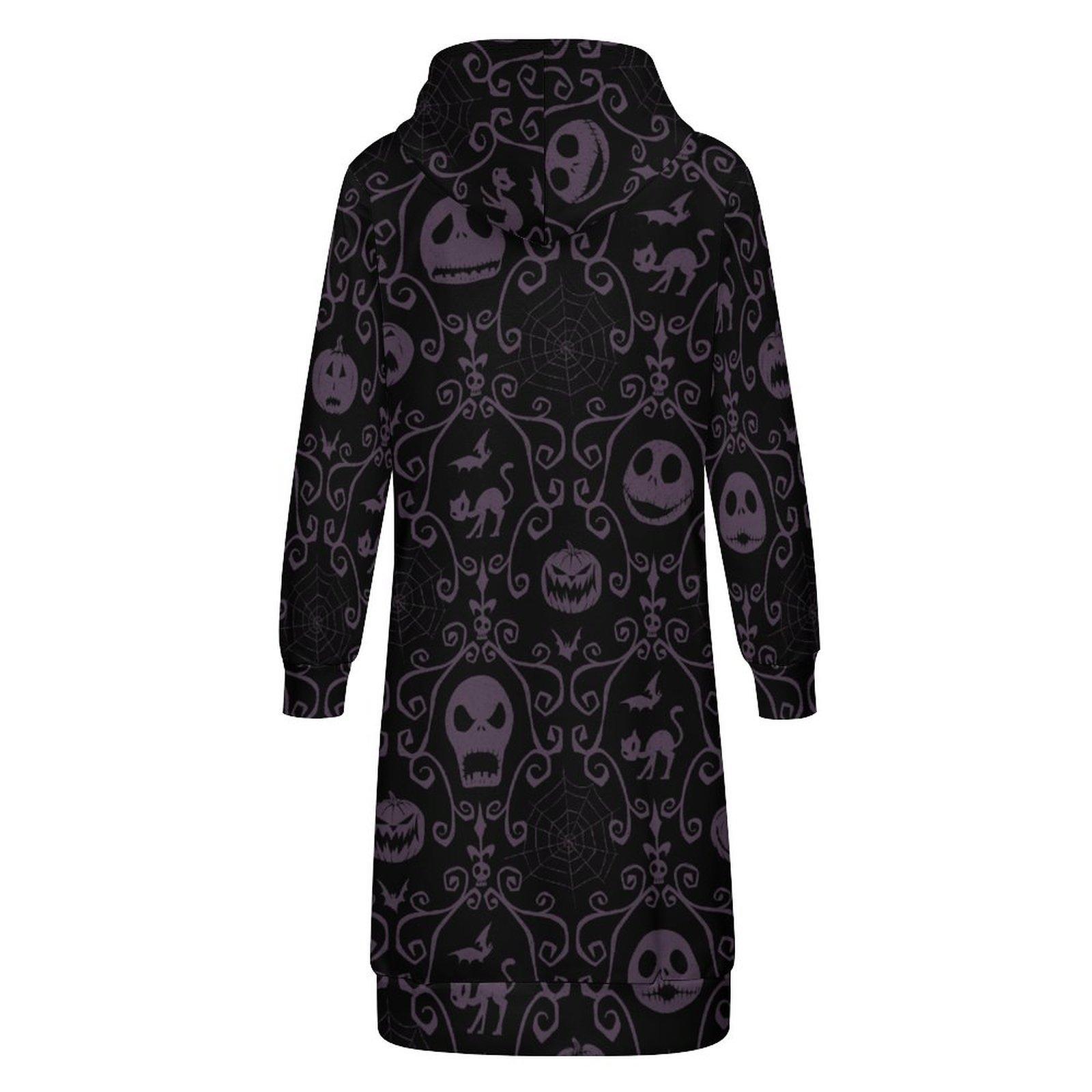 Jack Skellington Halloween Filigree Zip Up Long Hoodie Jacket Women Tunic Sweatshirt Plus Size Open Front Cardigan Outfits
