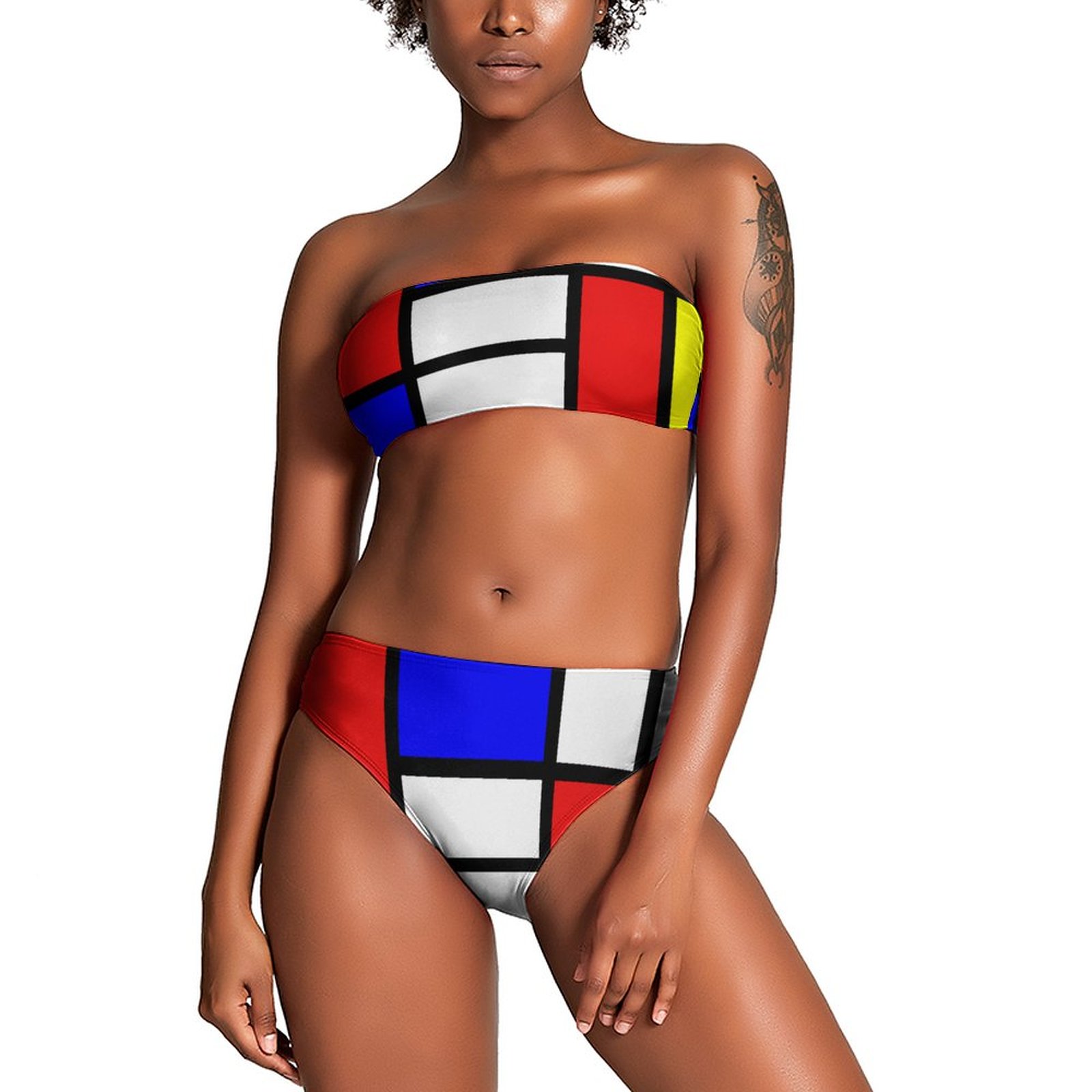 Initials Piet Mondrian Style Modern Art 2 Piece Bikini Swimsuit Women Wireless High Waist Bathing Suit