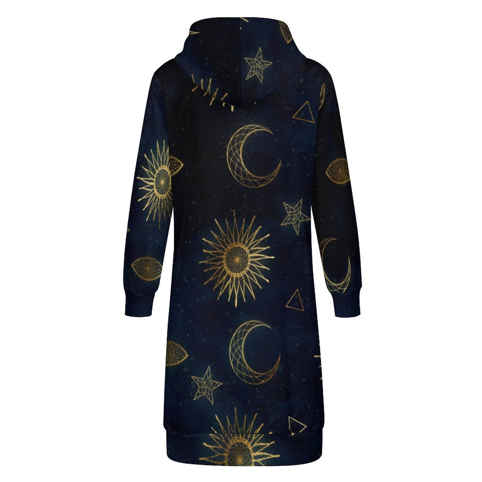 Magical Gold Moon Sun Stars Dark Blue Zip Up Long Hoodie Jacket Women Tunic Sweatshirt Plus Size Open Front Cardigan Outfits