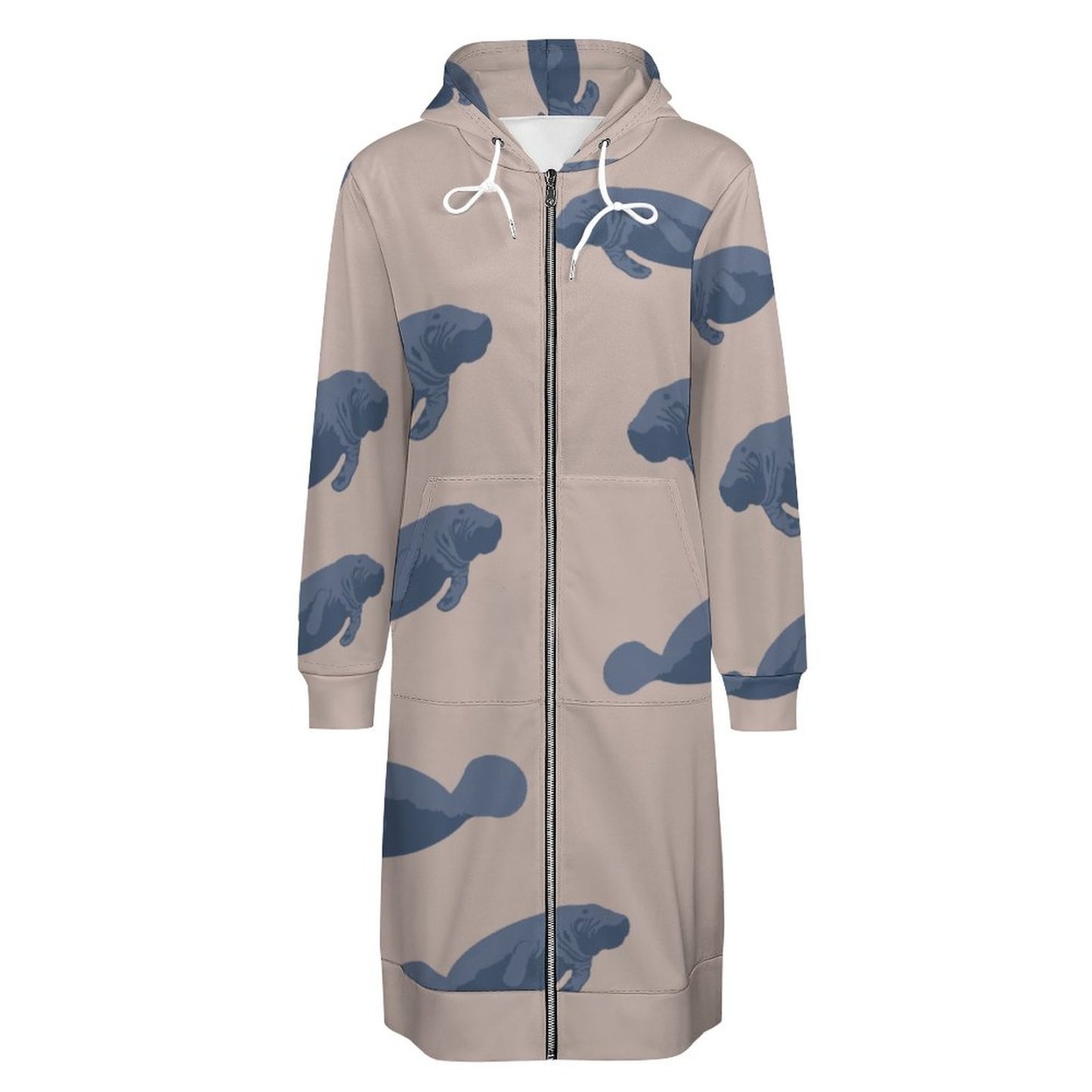 Manatee Nature Animal Zip Up Long Hoodie Jacket Coat Women Tunic Sweatshirt Loose Plus Size Open Front Cardigan Outfits