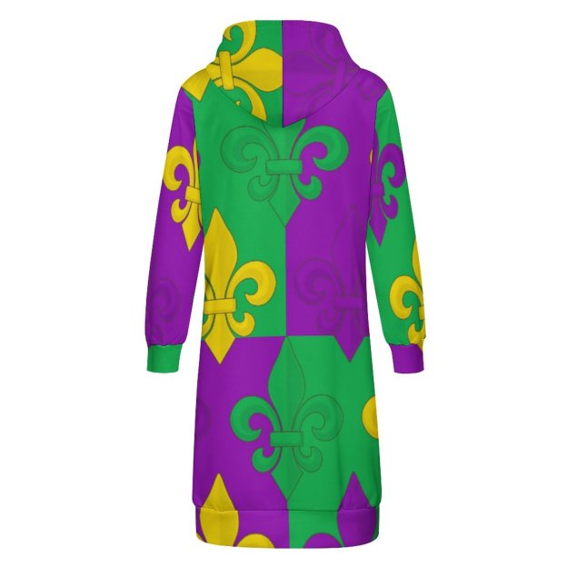 Mardi Gras French Fleur De Lis Zip Up Long Hoodie Jacket Coat Women Tunic Sweatshirt Plus Size Open Front Cardigan Outfits