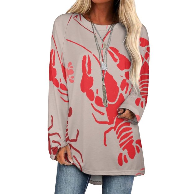 Custom Photo Bake Or Crawfish Loose Raglan Sleeve T-Shirt Personalized Tunic Top
