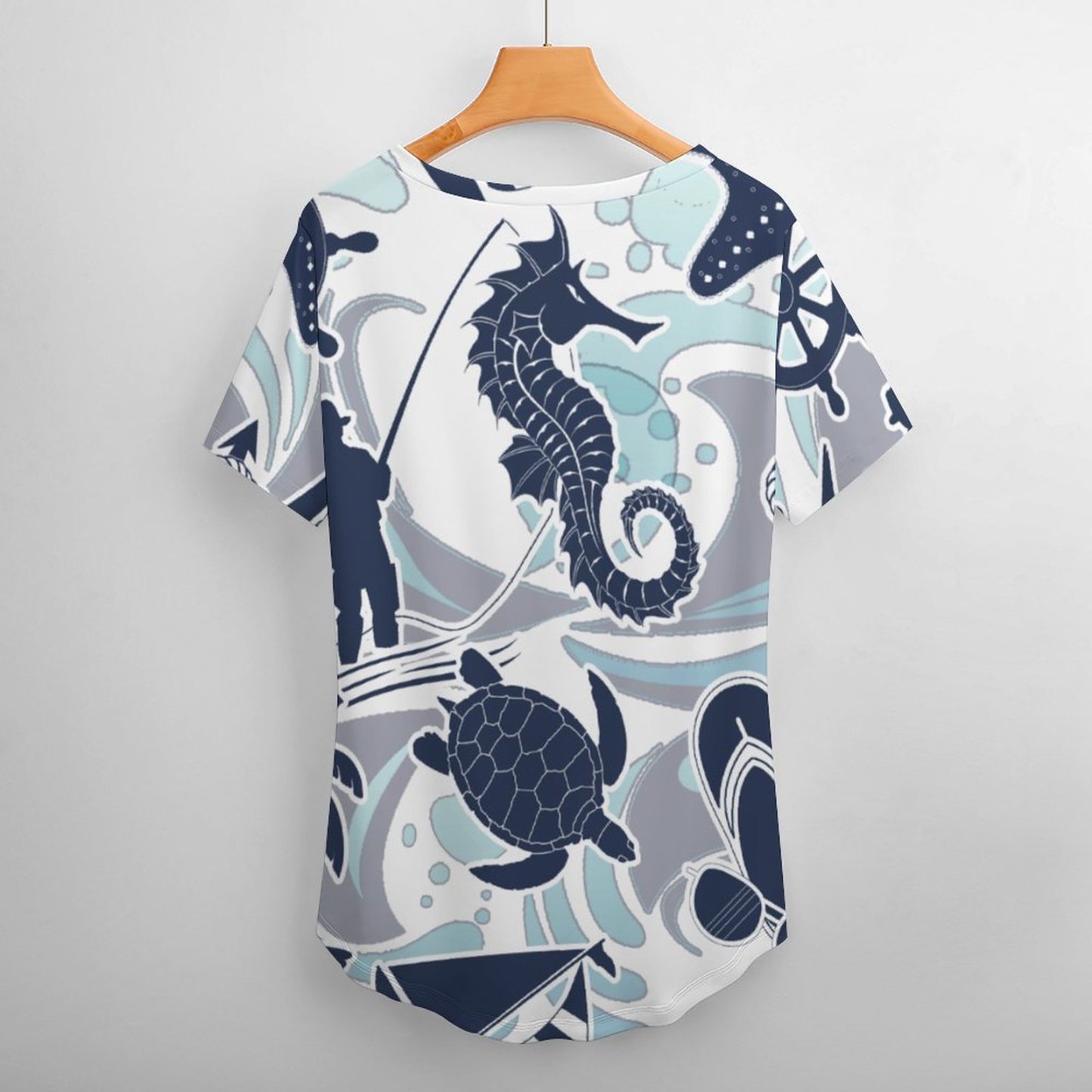 S-4XL Funny Vintage Nautical Beach Womens Summer Casual T Shirts Boho Full Print Short Sleeve Loose Hippie Tunic Tops-Charlylifestyle