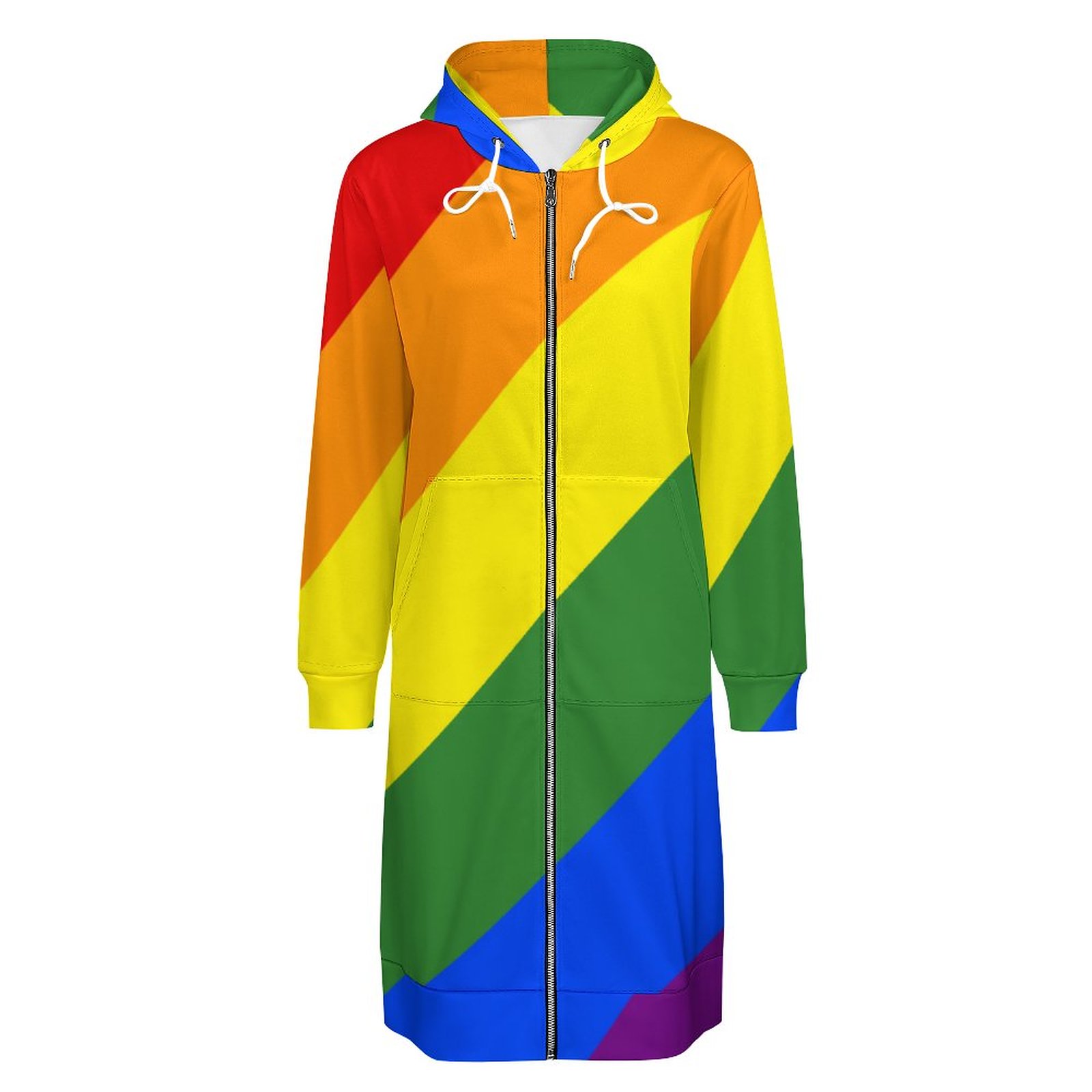 Lgbt Pride Diagonal Rainbow Stripe Zip Up Long Hoodie Jacket Women Tunic Sweatshirt Plus Size Open Front Cardigan Outfits