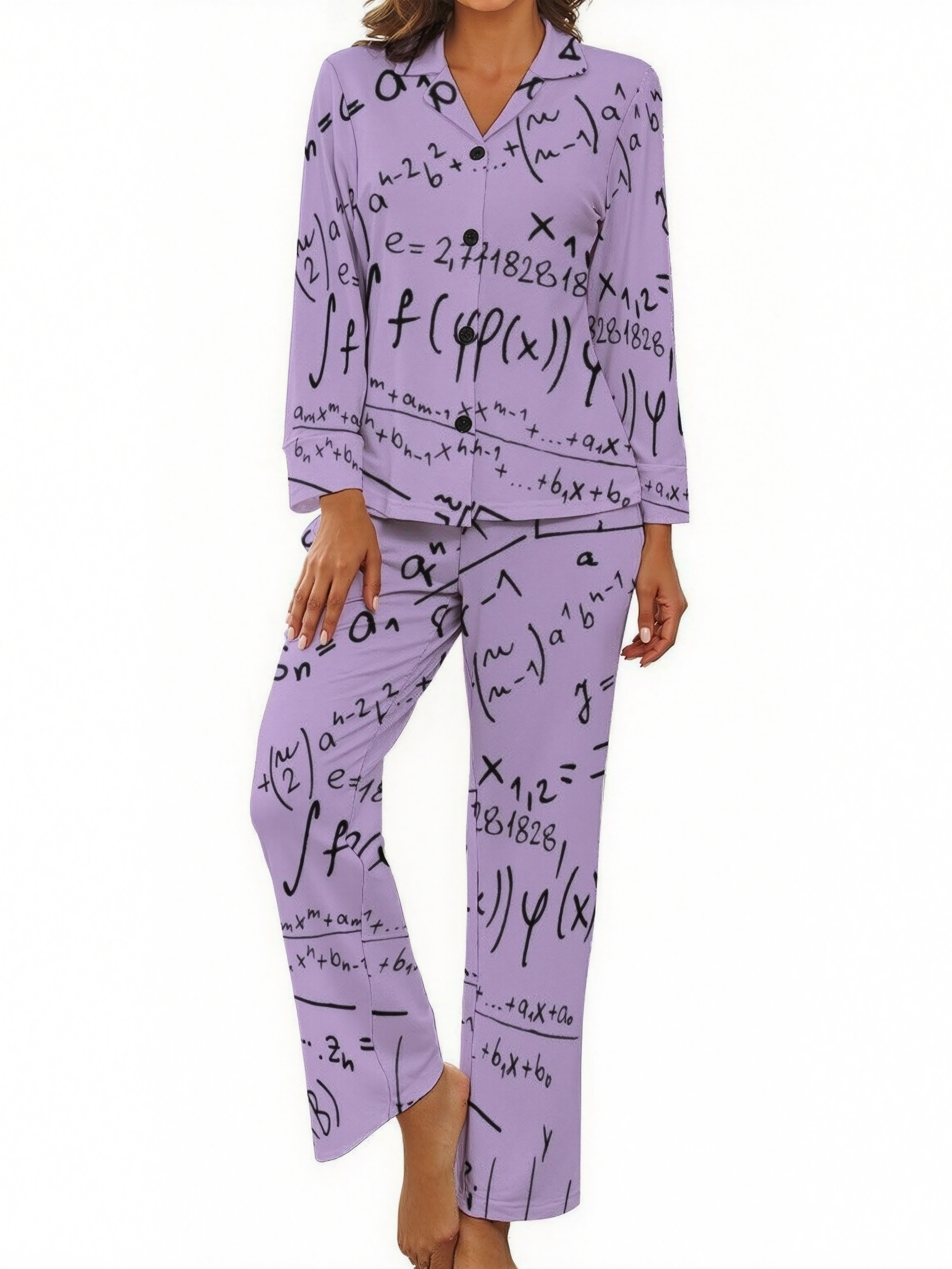 Math Geek Mathematics Problem Solving Women Long Sleeve Two Piece Sleepwear Soft Button Down Loungewear Pjs Set Nightwear