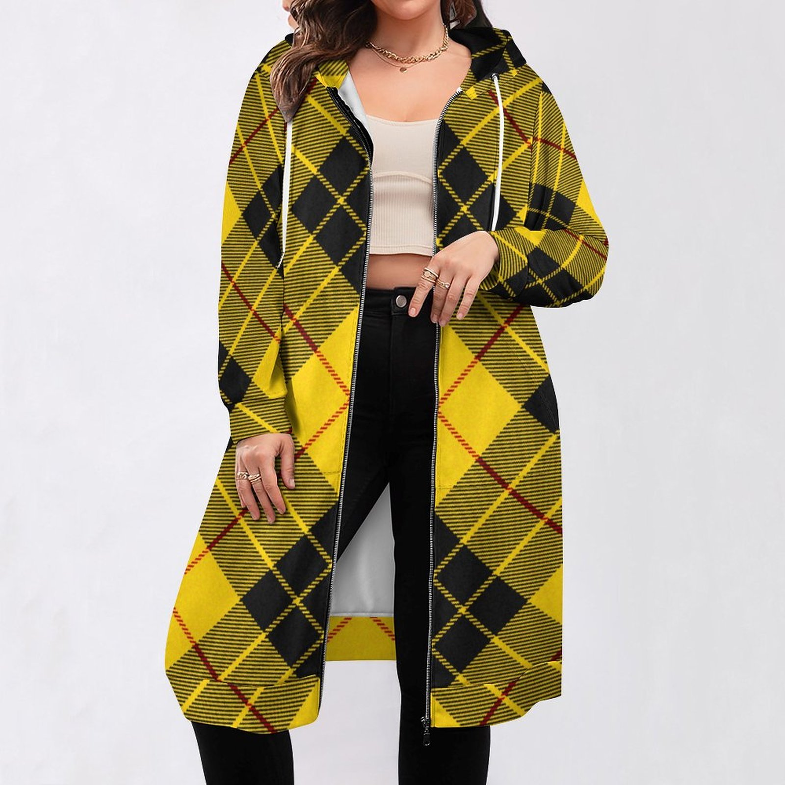 Macleod Clan Tartan Plaid Zip Up Long Hoodie Jacket Coat Women Tunic Sweatshirt Loose Plus Size Open Front Cardigan Outfits