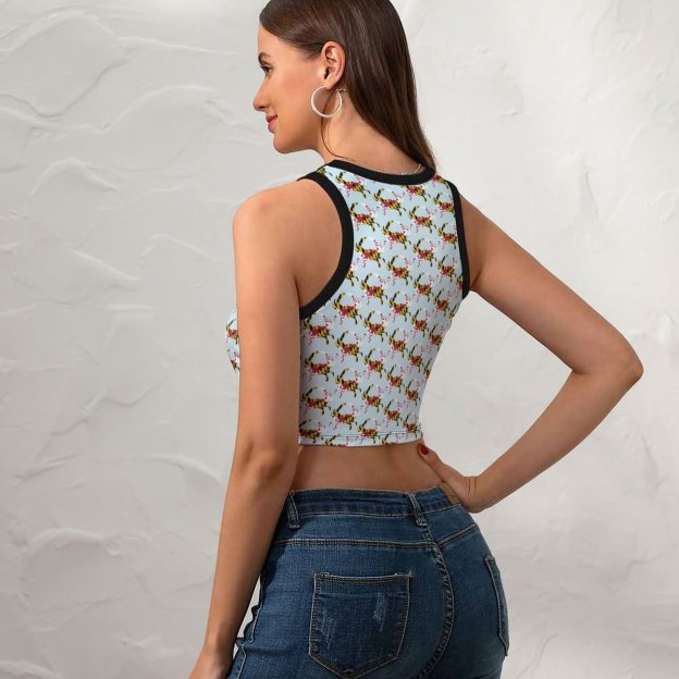 Women Maryland Flag Blue Crab Crew Neck Crop Tank Basic Sleeveless Graphic Hippie Boyfriend Style Tee Tops-Charlylifestyle