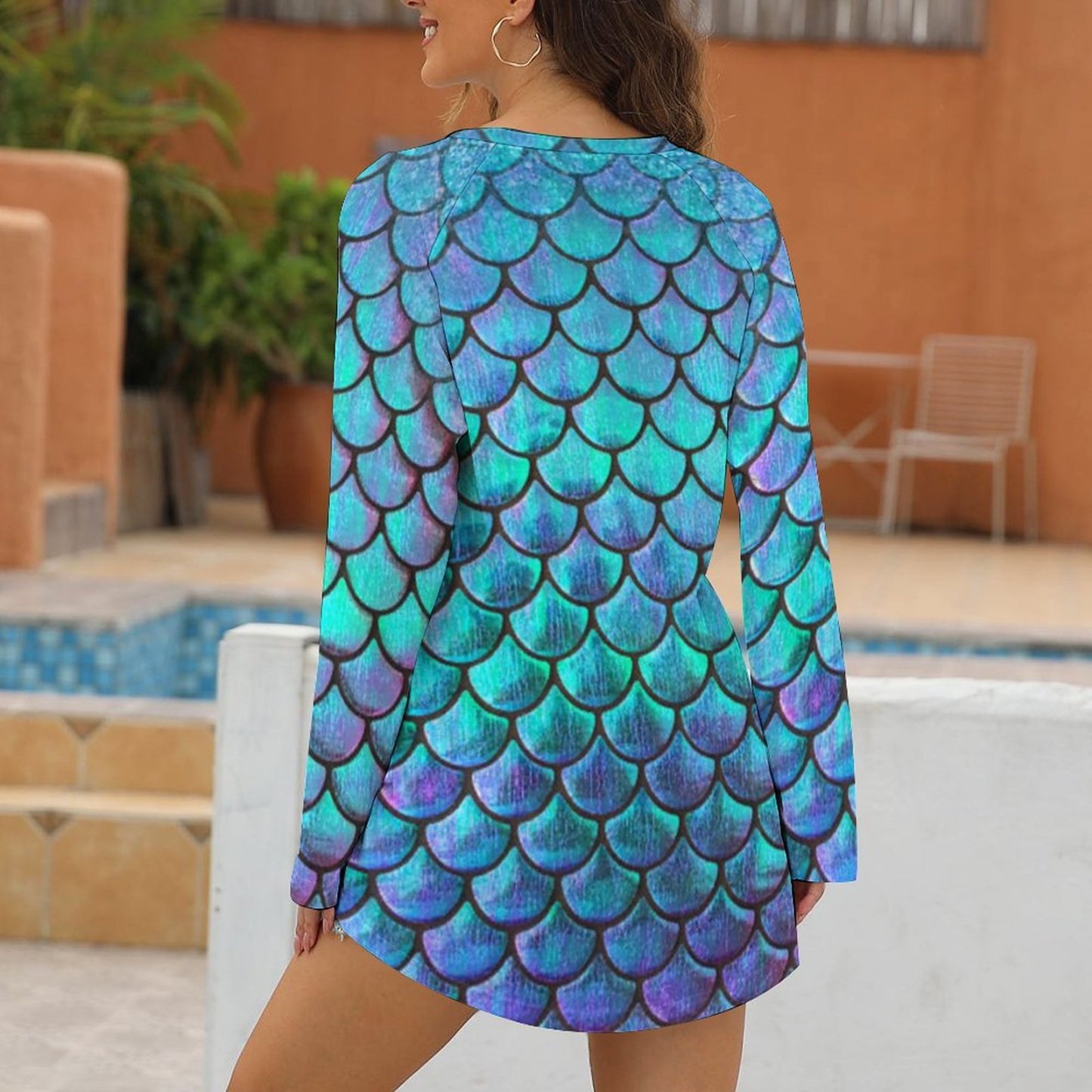 Personalized Mermaid Fish Scale Long Sleeve T-Shirt Women Raglan Sleeve Pullover Sweatshirts Plus Size Tops