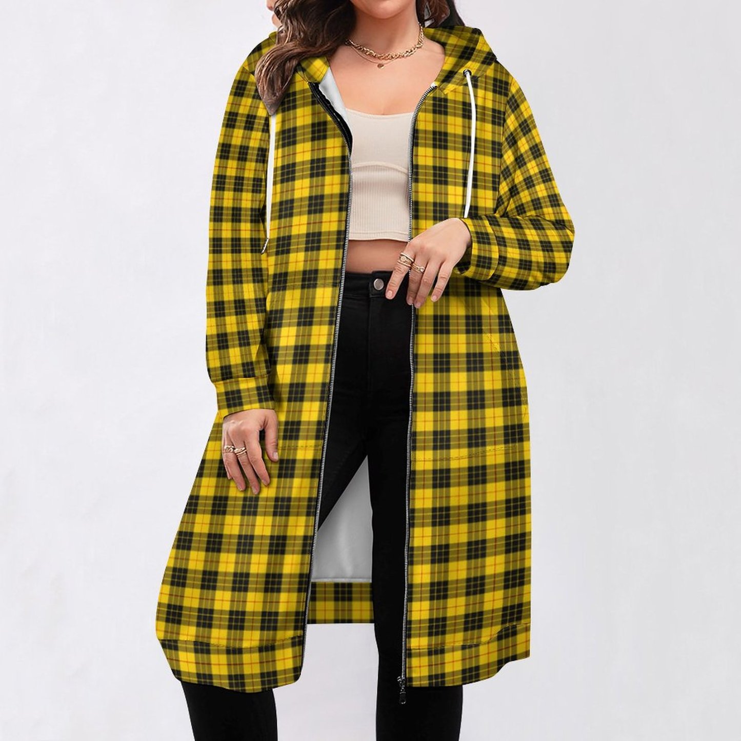 Macleod Scottish Clan Tartan Plaid Zip Up Long Hoodie Jacket Women Tunic Sweatshirt Plus Size Open Front Cardigan Outfits