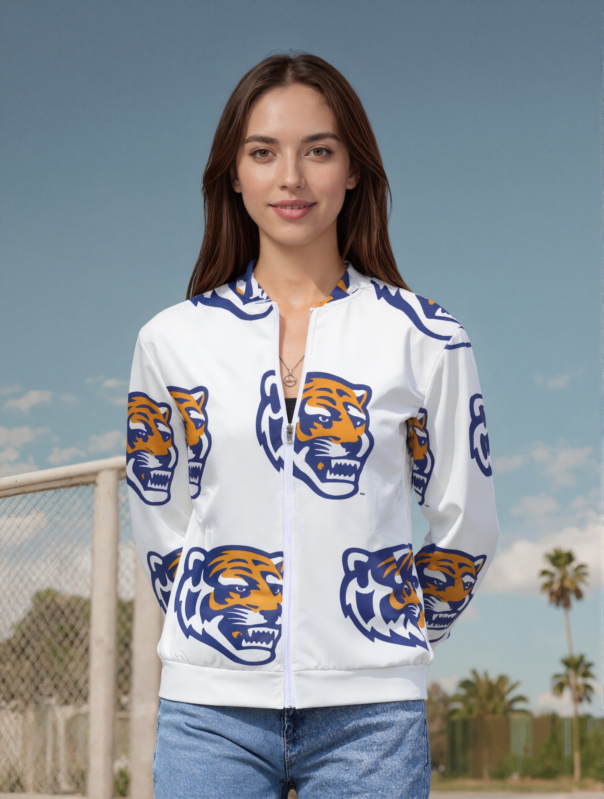 Funny Vintage Memphis Tigers Women boyfriend Zip Up Bomber Jacket Long Sleeve Open Front Cardigan Tops