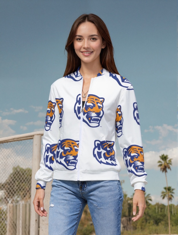Funny Vintage Memphis Tigers Women boyfriend Zip Up Bomber Jacket Long Sleeve Open Front Cardigan Tops